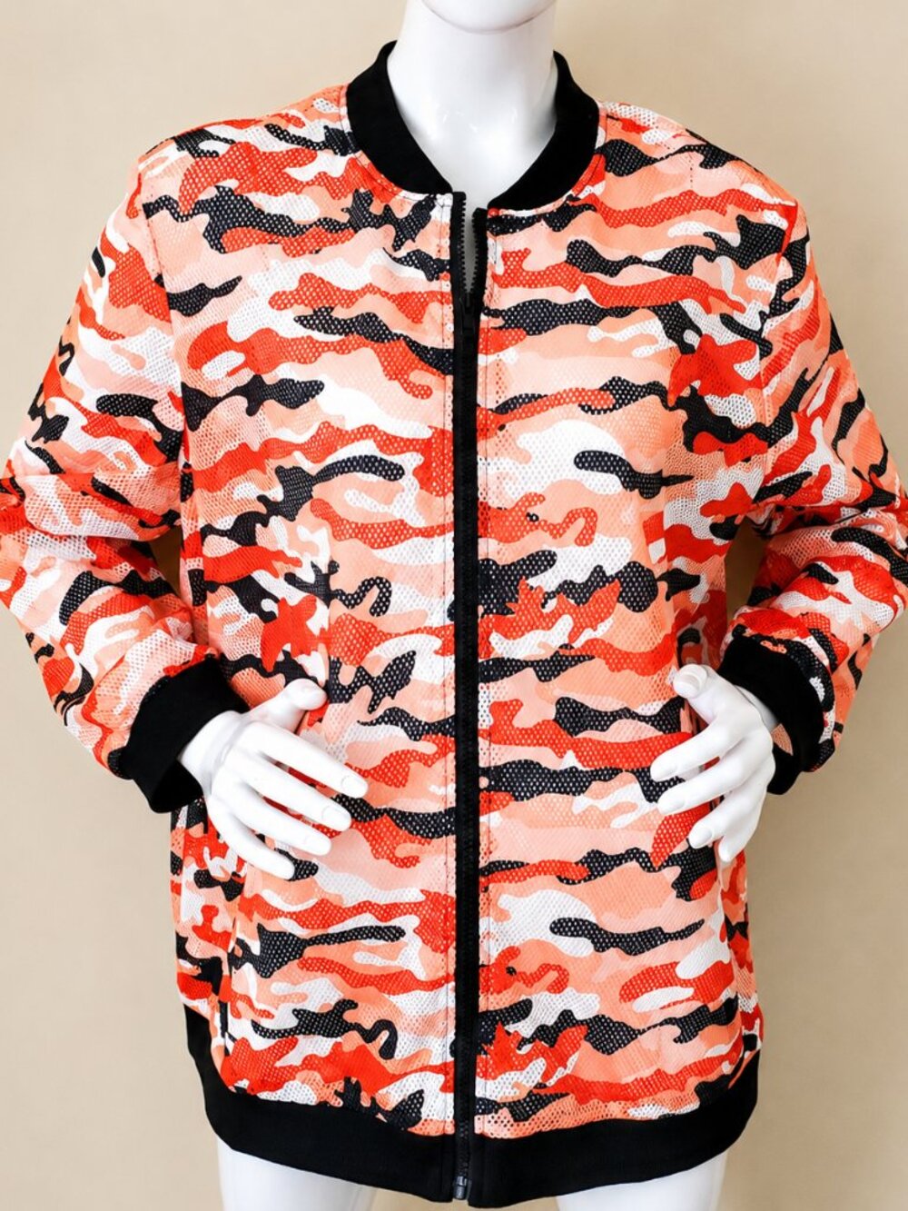 Touch Me Orange Camouflage Mesh Stretch Outerwear Ribbed Jacket SZ 1X